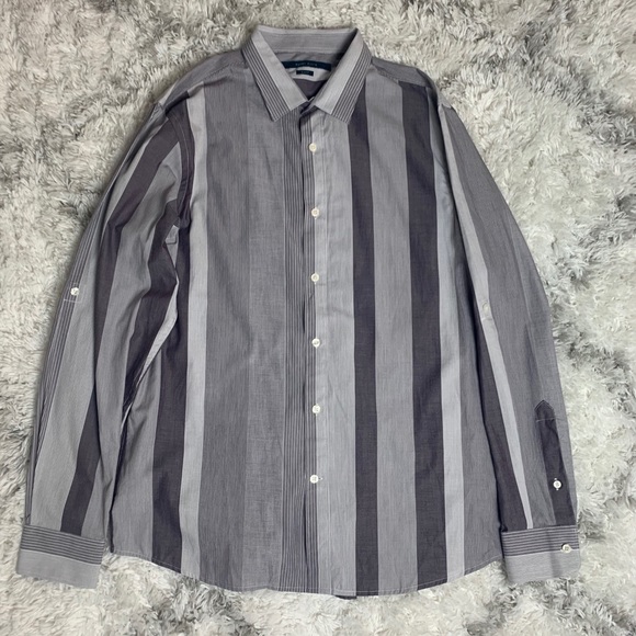 Perry Ellis Slim Fit Stripped Purple Button Down L - Picture 1 of 9